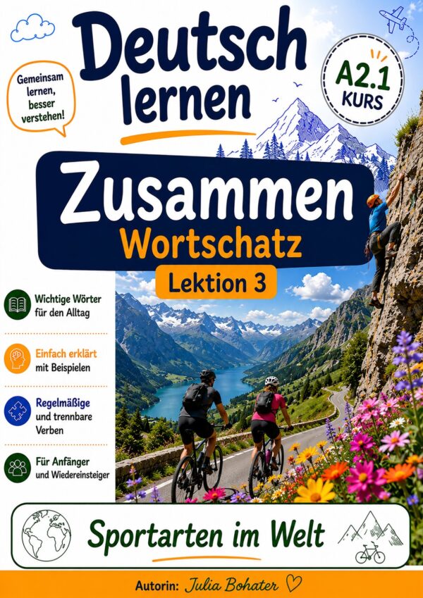 Deutsch lernen zusammen. Wortschatz. A2.1. Lektion 3. Sportarten im Welt
