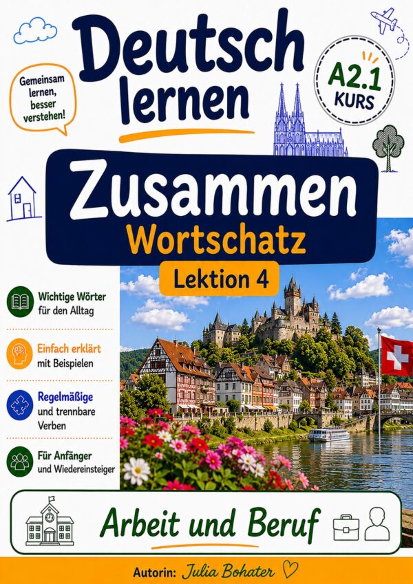 Deutsch lernen zusammen. Wortschatz. A2.1. Lektion 4. Arbeit und Beruf