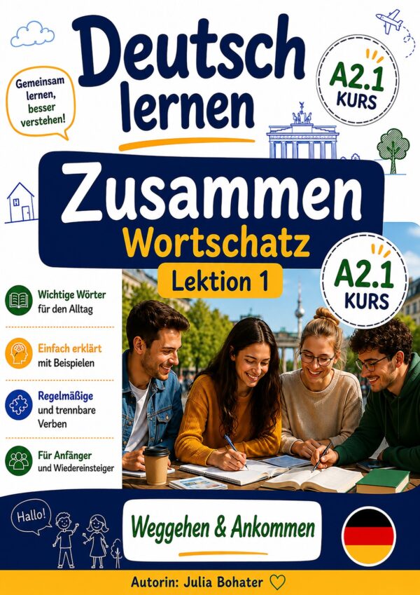 Deutsch lernen zusammen – Wortschatz A2.1. Lektion 1. Weggehen & Ankommen