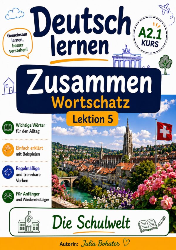 Deutsch lernen zusammen. Wortschatz. A2.1. Lektion 5. Die Schulwelt